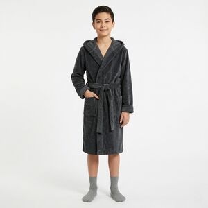 Here + There by C&A Kids Grey Hooded Cotton Robe Size 14/16 (158/164) Velour